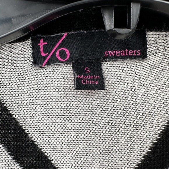 T/O Long Line Seater Vest SMALL Duster Black & White Geometric Sleeveless Boho‎ - Picture 10 of 13